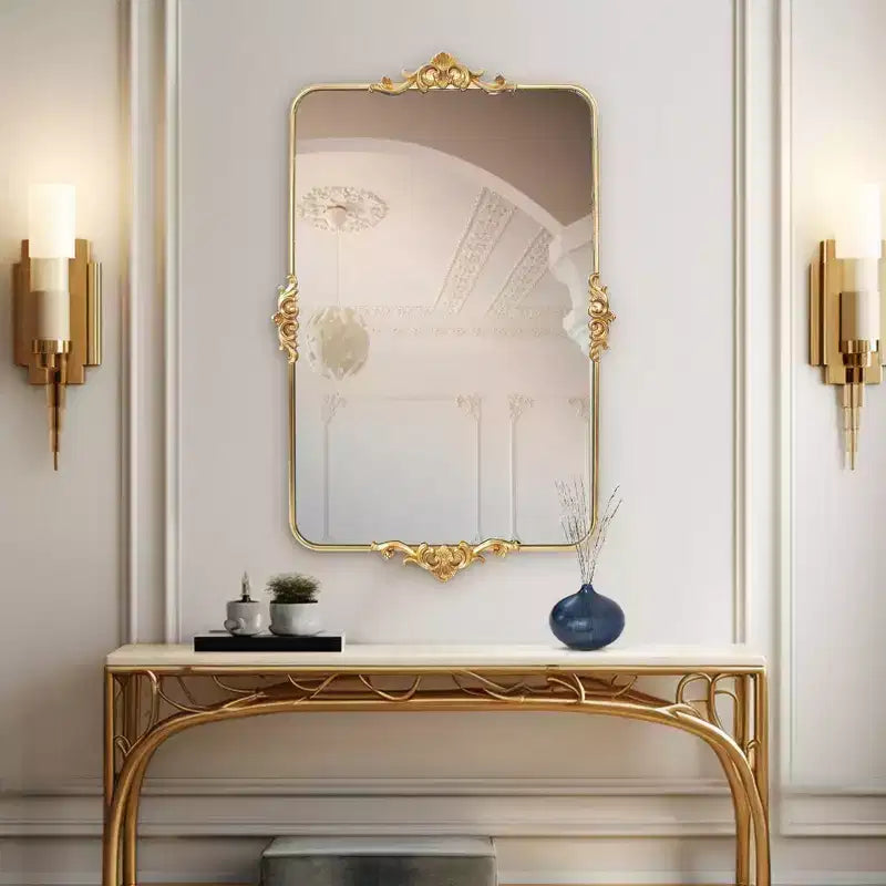 Miroir de coiffeuse rectangulaire plaqué or