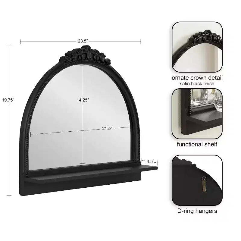 Miroir noir arqué avec étagère