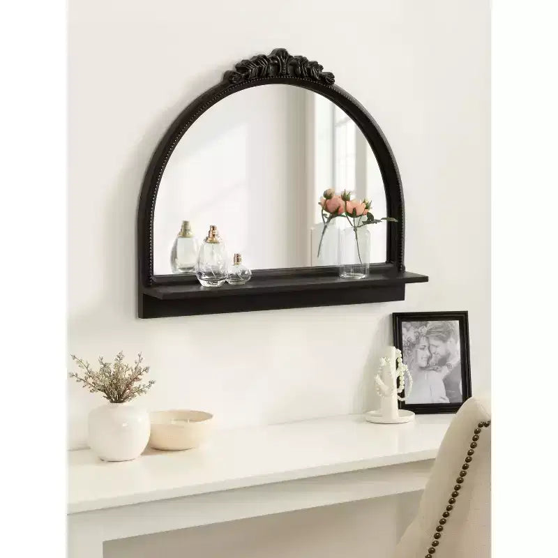 Miroir noir arqué avec étagère