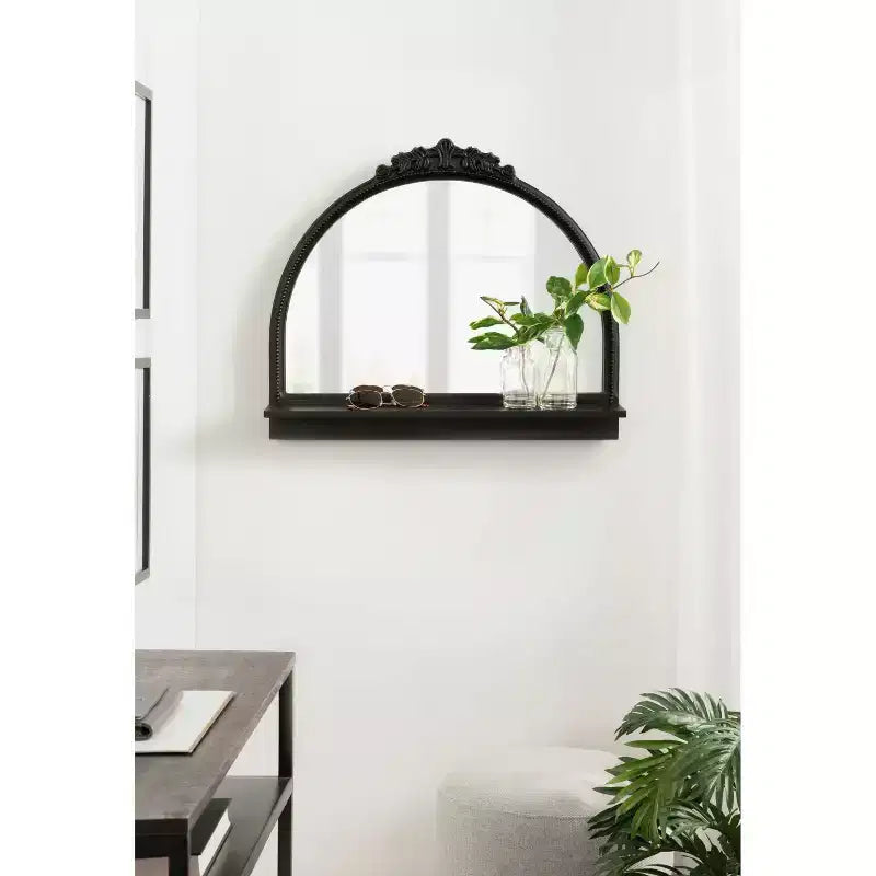 Miroir noir arqué avec étagère