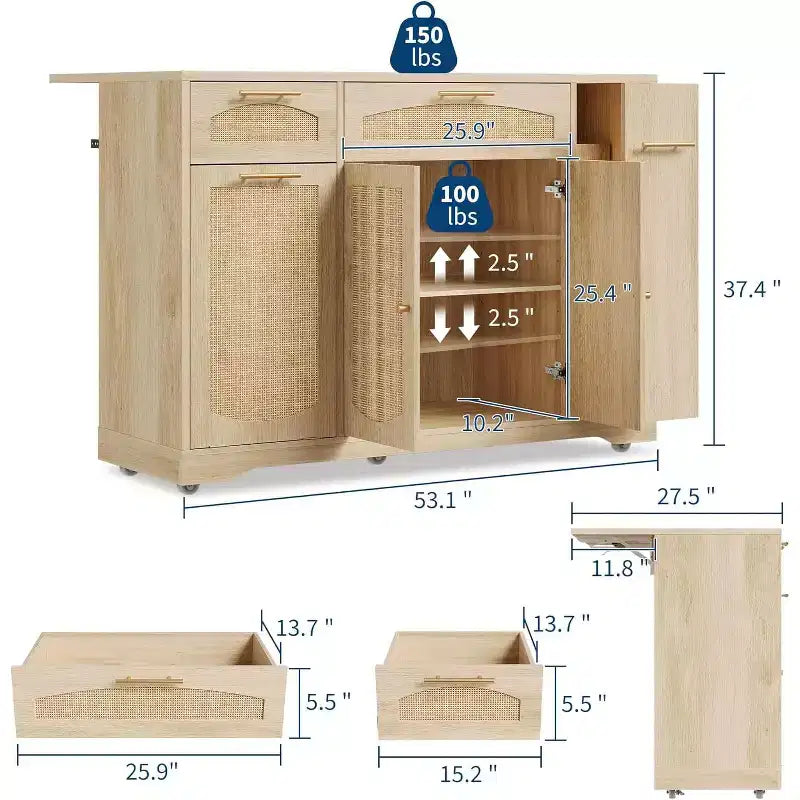 Îlot de cuisine avec table pliante