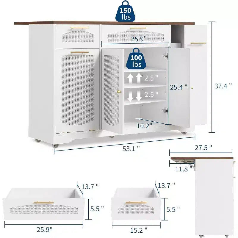 Îlot de cuisine avec table pliante