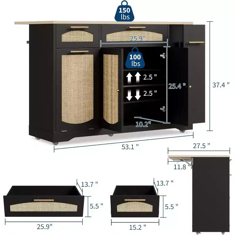 Îlot de cuisine avec table pliante