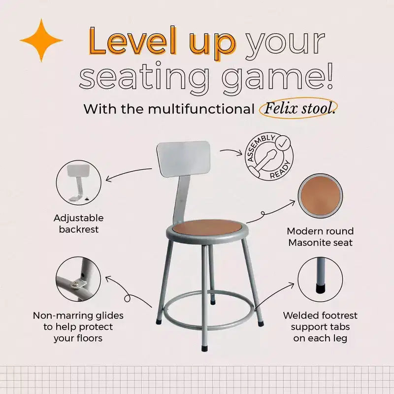 Tabouret en acier avec dossier (gris)