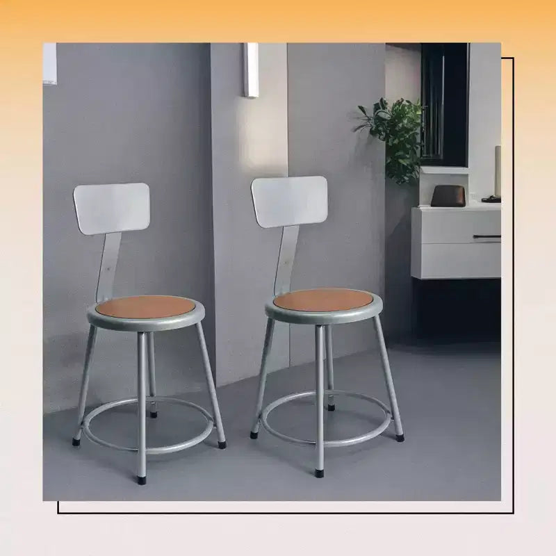 Tabouret en acier avec dossier (gris)