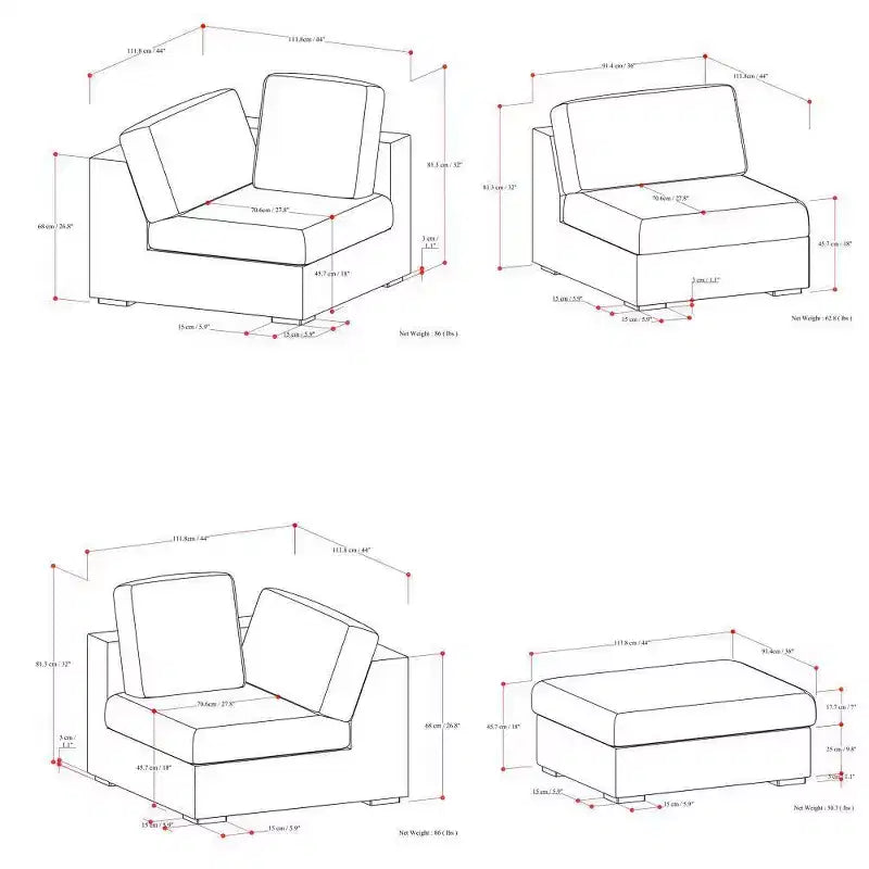 Canapé trois places et pouf, gris nuage