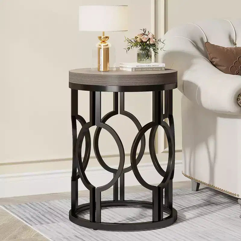 Table d'appoint ronde avec un piètement métallique creux