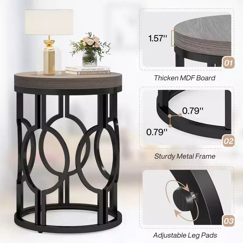 Table d'appoint ronde avec un piètement métallique creux