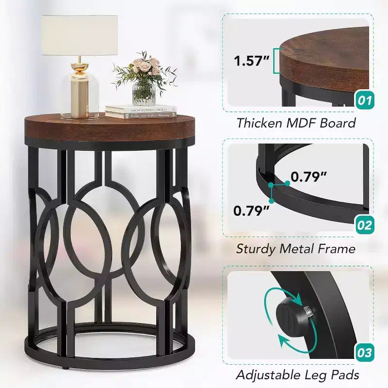 Table d'appoint ronde avec un piètement métallique creux