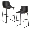 JIONJOY 29 in. Black Metal Frame Bar Stool with Faux Leather Seat Set of 2