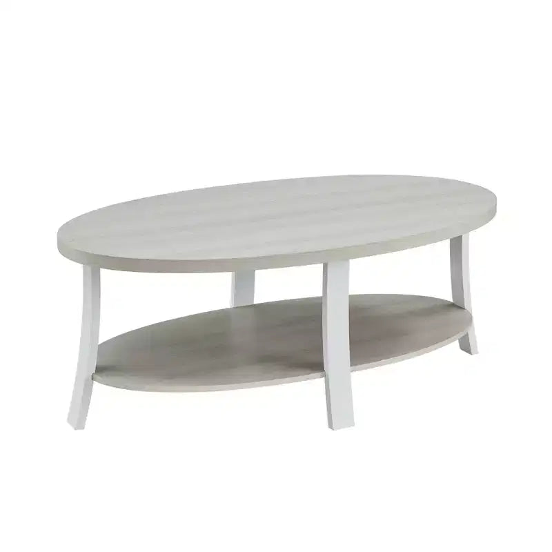 Table basse contemporaine ovale en bois avec étagère