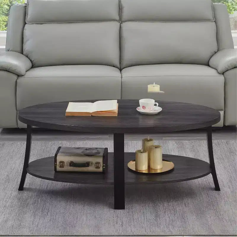 Table basse contemporaine ovale en bois avec étagère