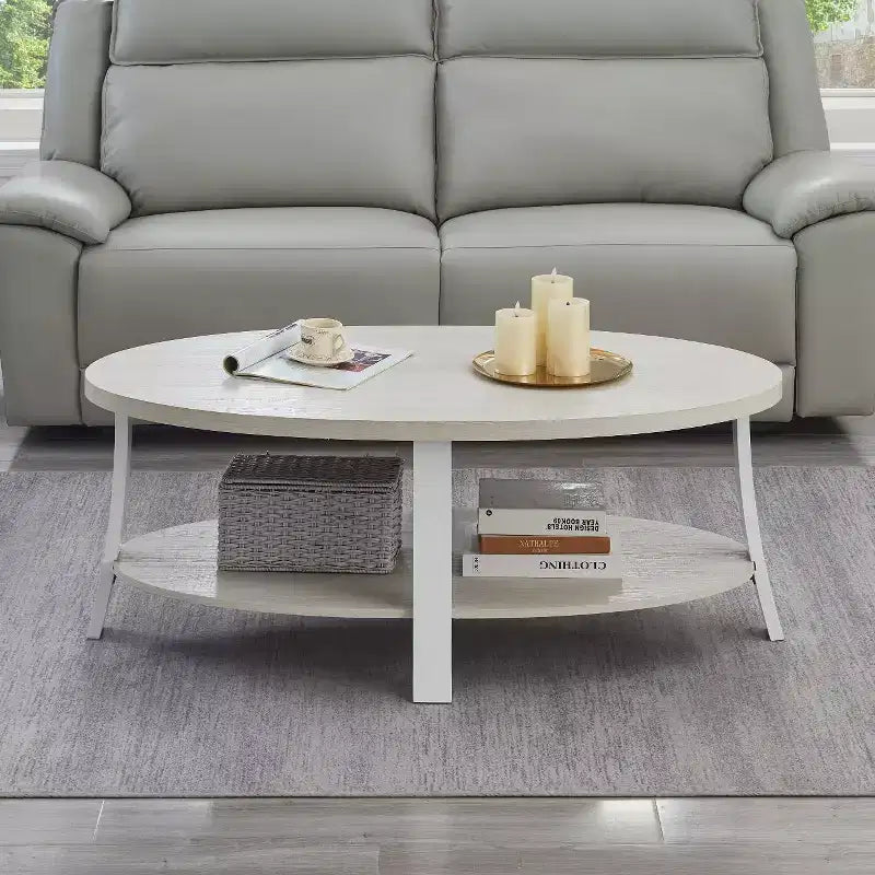 Table basse contemporaine ovale en bois avec étagère
