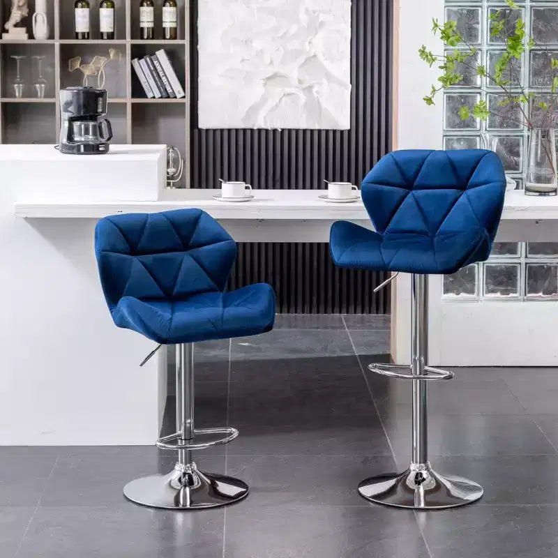 Tabouret de bar réglable en hauteur, matelassé losanges, en velours