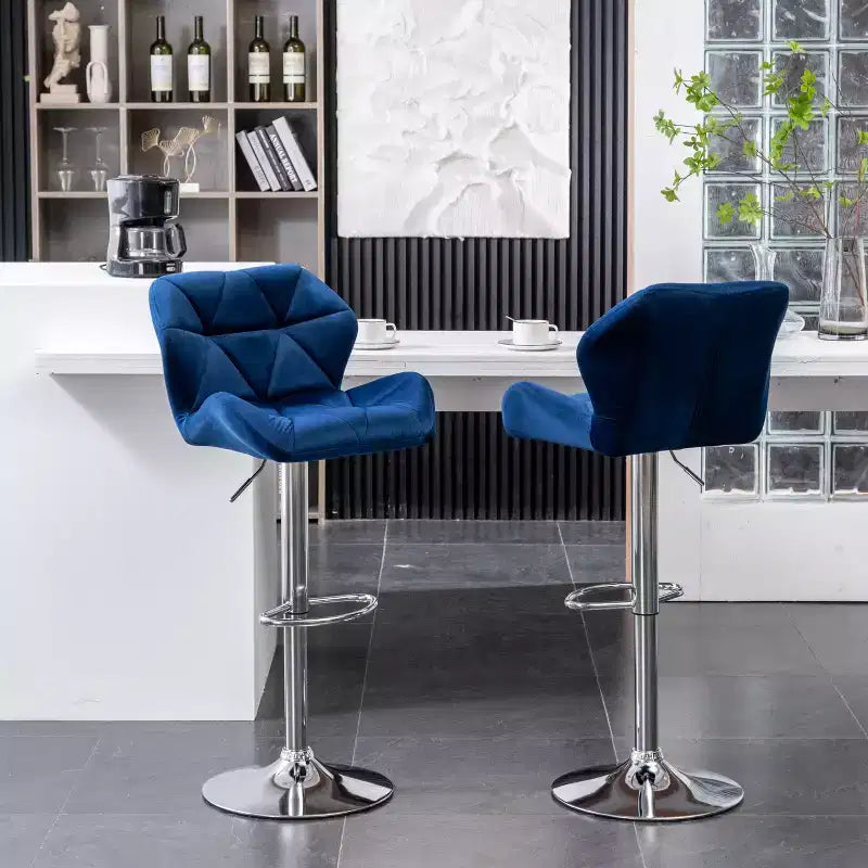Tabouret de bar réglable en hauteur, matelassé losanges, en velours