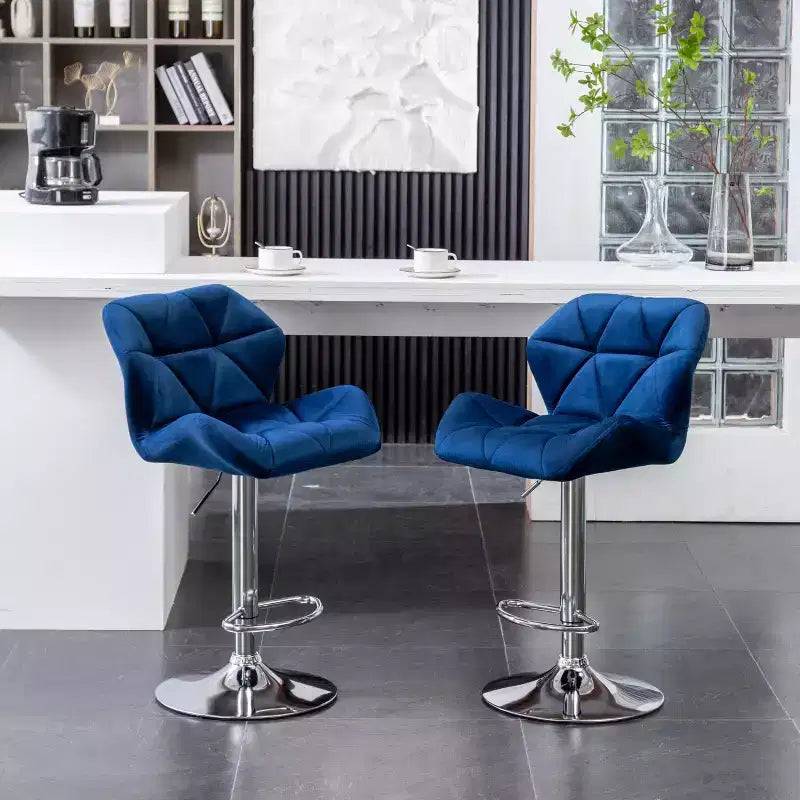 Tabouret de bar réglable en hauteur, matelassé losanges, en velours