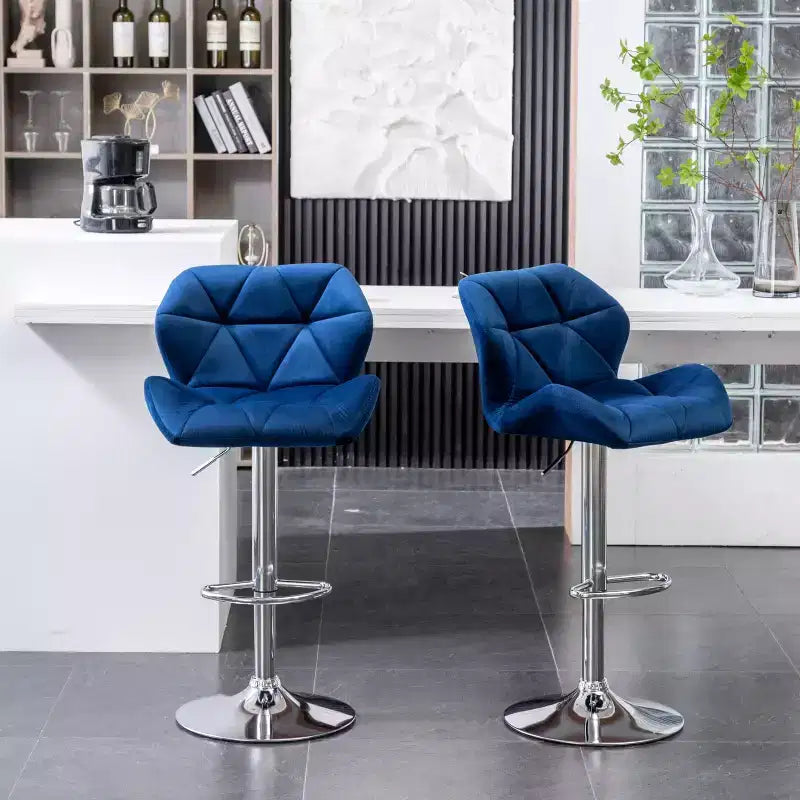 Tabouret de bar réglable en hauteur, matelassé losanges, en velours