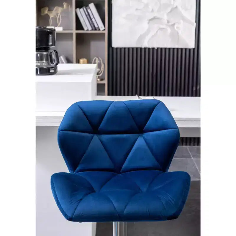 Tabouret de bar réglable en hauteur, matelassé losanges, en velours